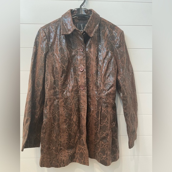 Brown Snake Print Leather 3/4 Coat size medium - Picture 7 of 11